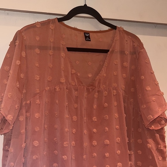 Shein polka dot top, v neck rust color sheer, with lining baby doll top 3XL - Picture 2 of 7